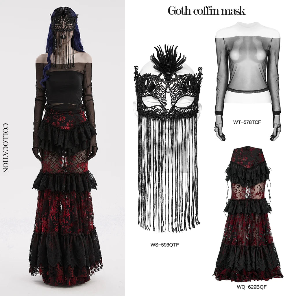 Gothic Fringed Lace Coffin Eye Mask