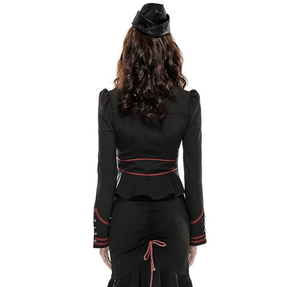 Punk Rave Gothic Military Blouse with Lotus Hem