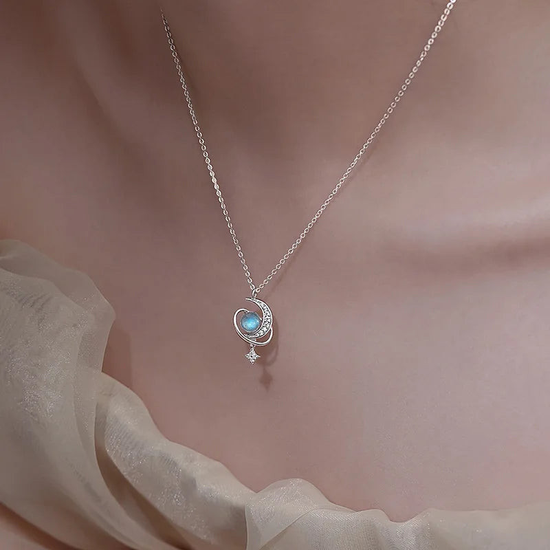Silver Moonstone Star Choker - Celestial Elegance