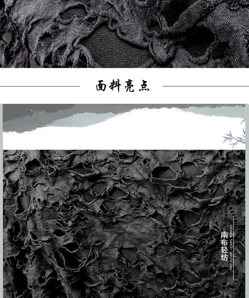 Black Tattered Knit Fabric - Eco-Friendly Textiles