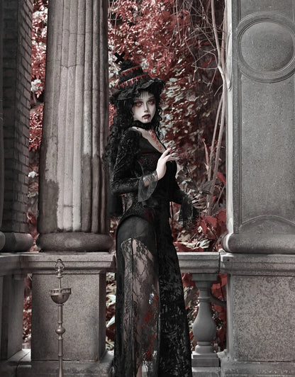 Gothic Velvet Slim Fit Lace Fishtail Dress for Women