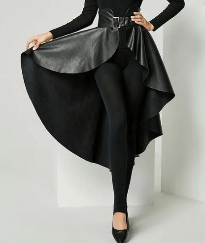 New PU leather skirt women irregular long skirt