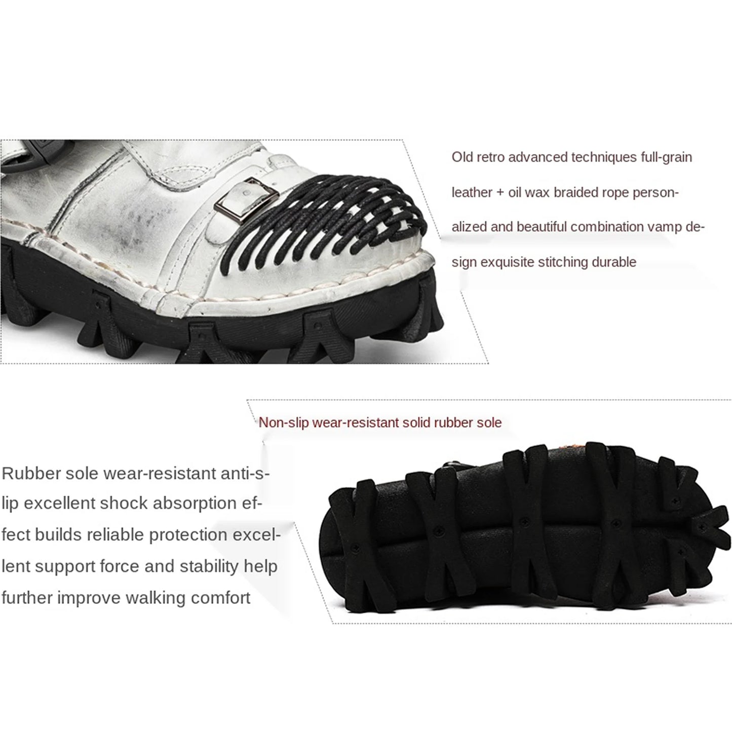 Men's Genuine Leather Motorcycle Boots Skull
