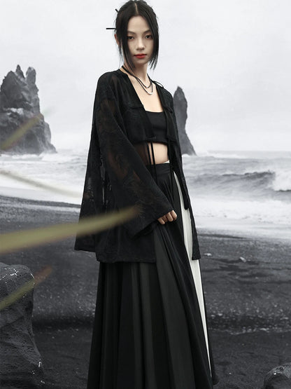 Summer Elegance: Crane Emblem Black Jacket for Women