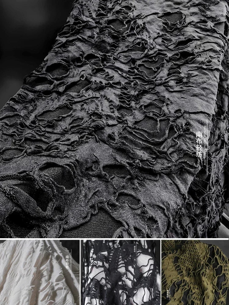 Black Tattered Knit Fabric - Eco-Friendly Textiles