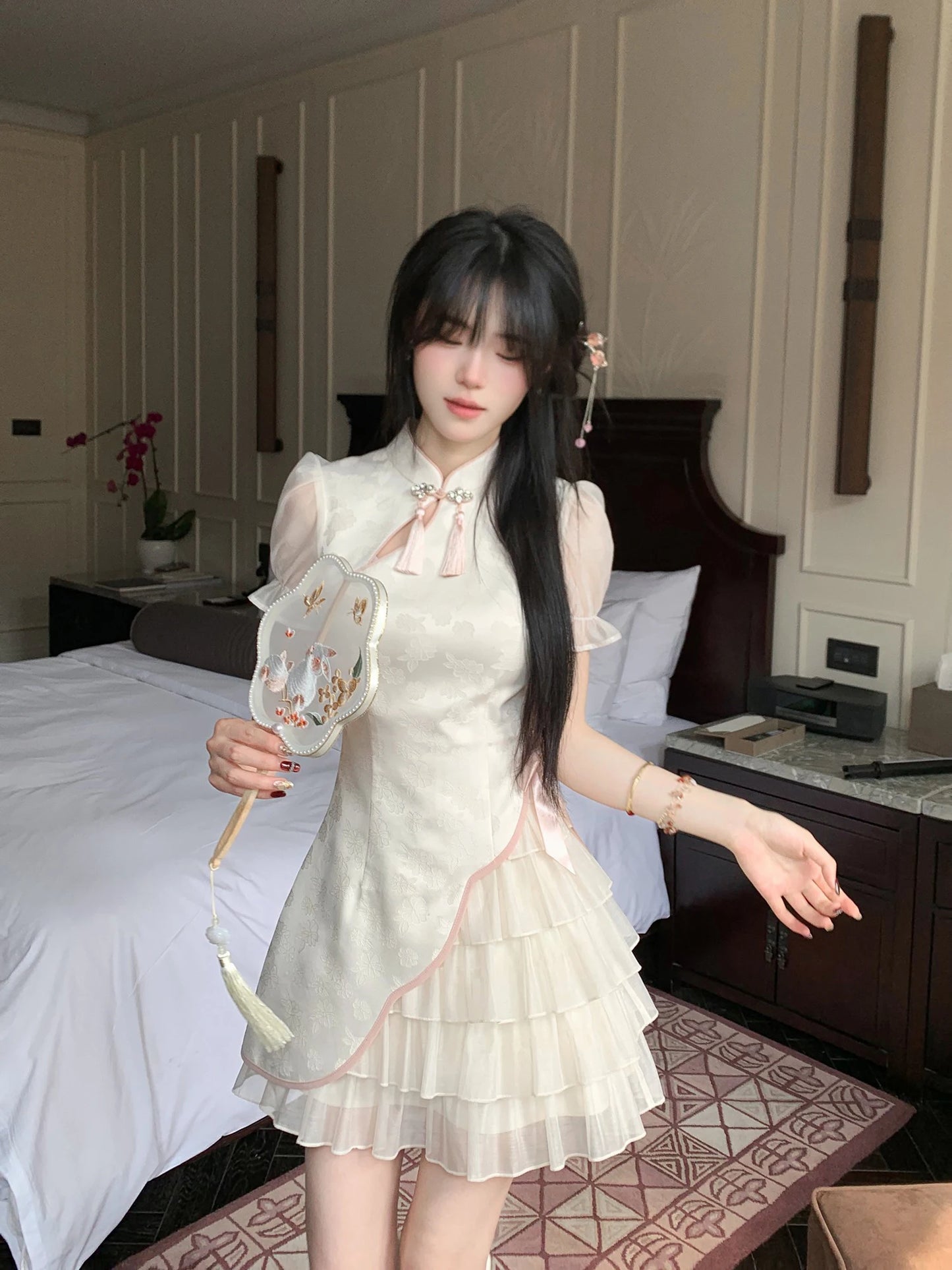Elegant Tie-Dye Cheongsam Mini Dress