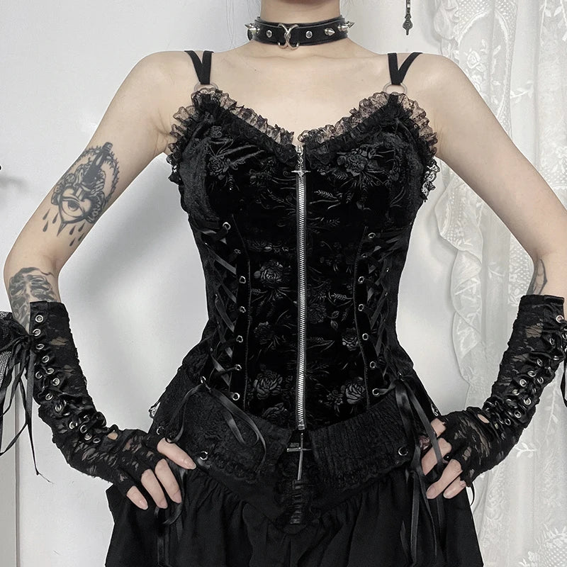 Black Rose Lace-Up Camisole Top