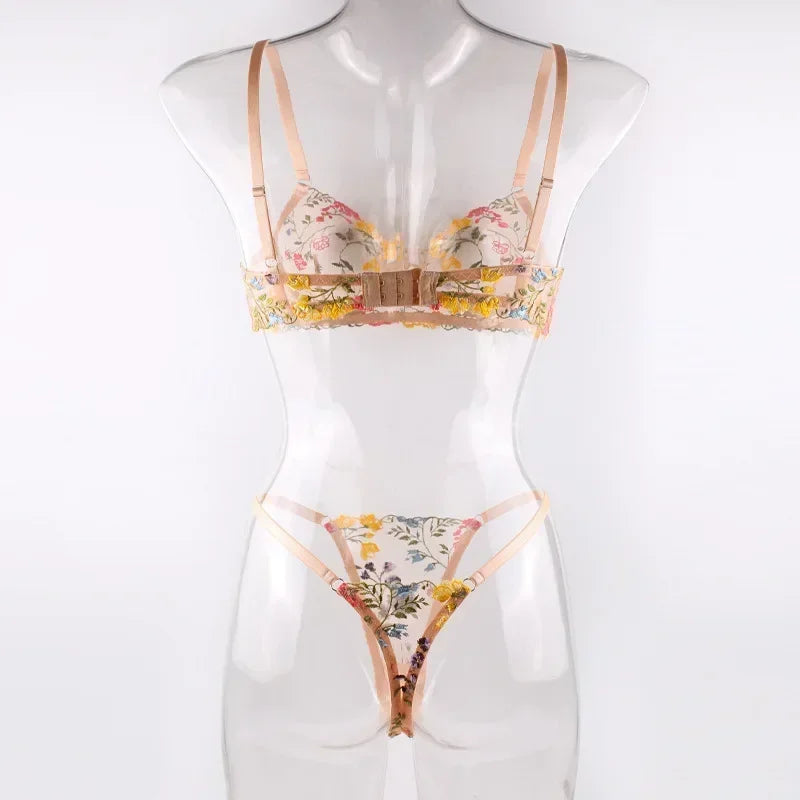 Boho Floral Sheer Lingerie Set: Bra & Panty Duo