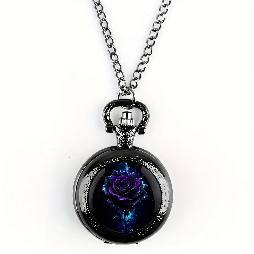 Name: Retro Orchid Quartz Pocket Watch & Necklace