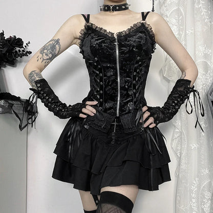 Black Rose Lace-Up Camisole Top