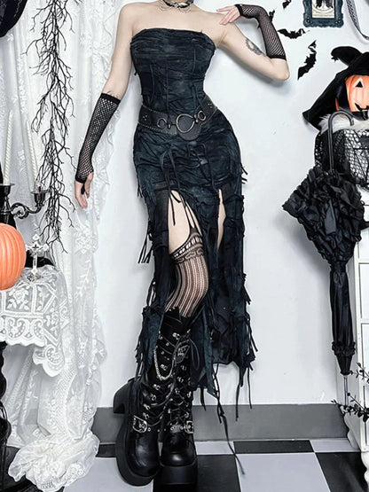 Hole Strapless Grunge Dress