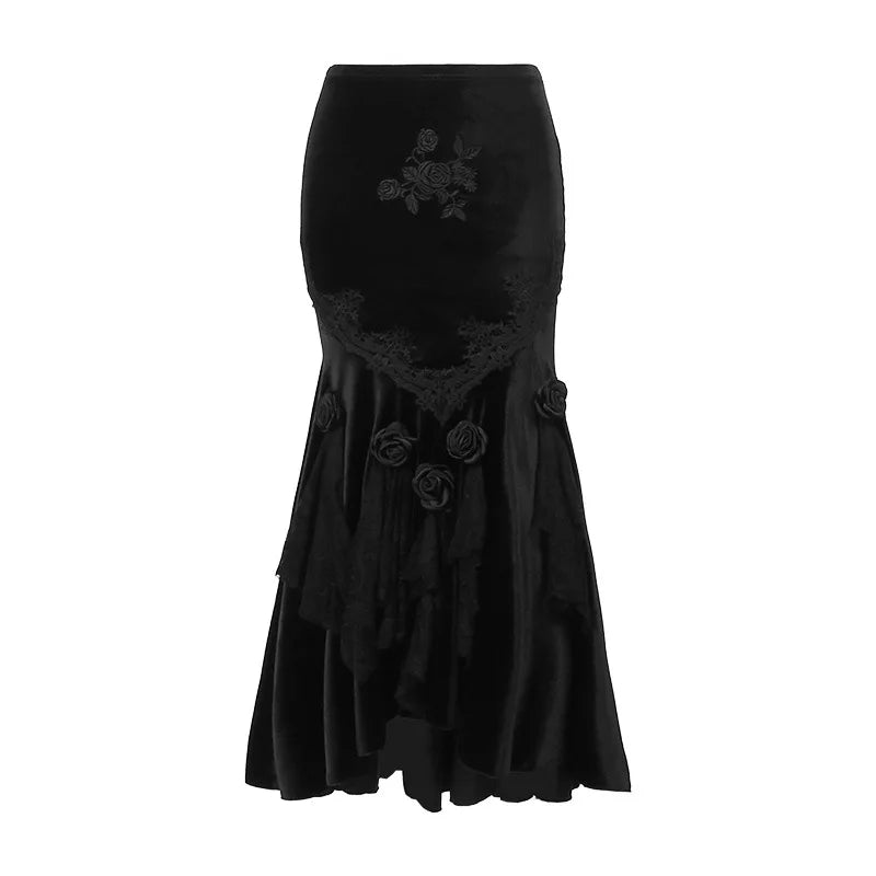 Mall Goth Velvet Steampunk Long Skirt