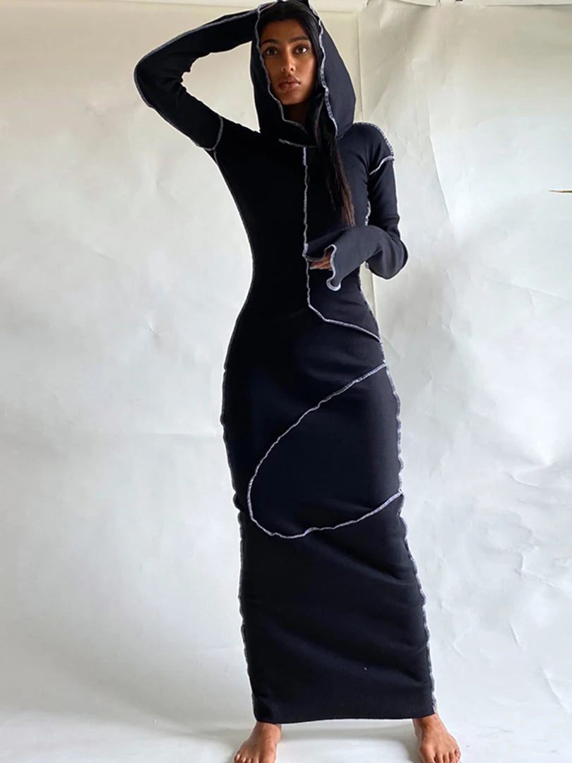 Cozy Chic Patchwork Maxi Hooded Dress