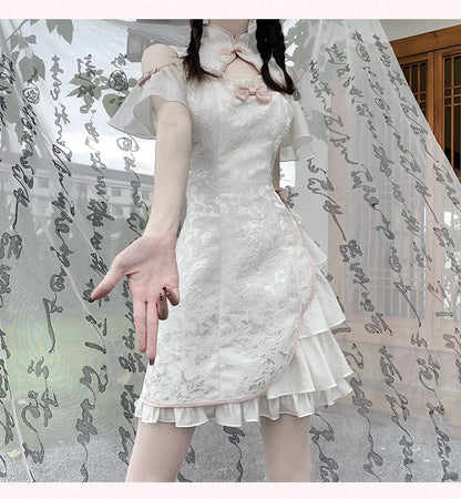 Elegant Tie-Dye Cheongsam Mini Dress