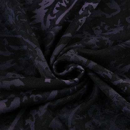 Dark Printed Lace Trim Mesh Dress