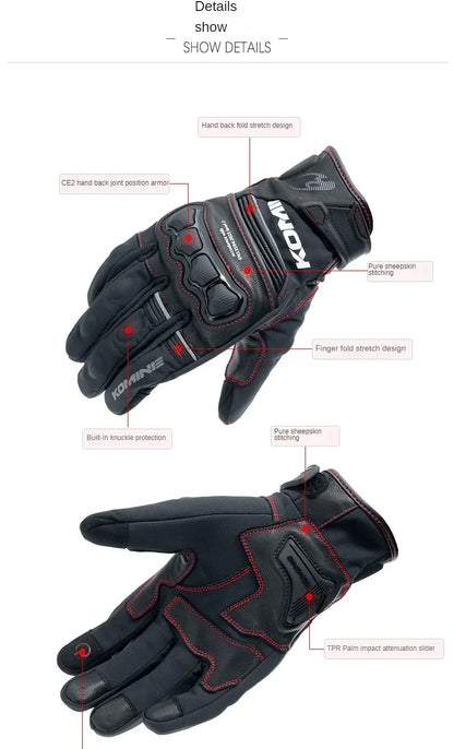 KOMINE GK-856 Windproof Sheepskin Moto Gloves
