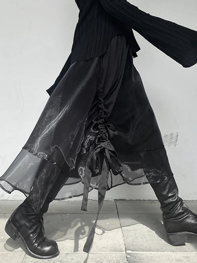 Chic Irregular Black Organza Half Skirt