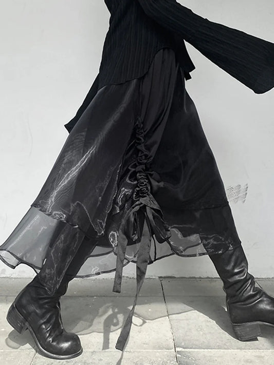 Chic Irregular Black Organza Half Skirt