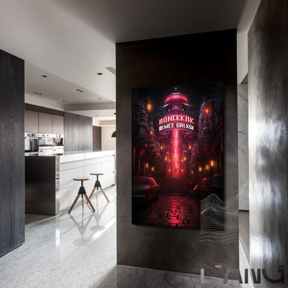 Cyberpunk Future City Street Canvas Poster