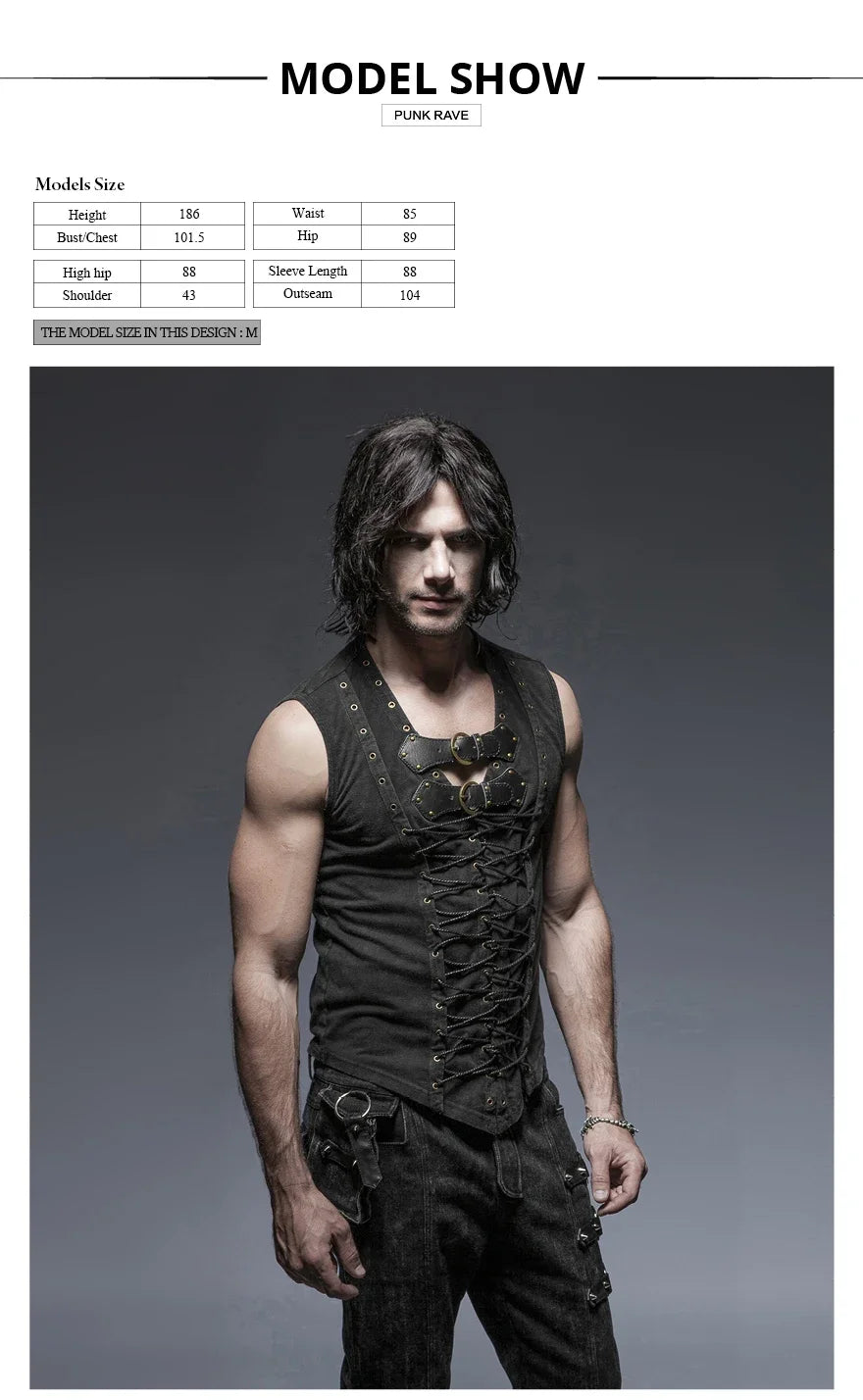 Black Punk Rock Cotton Vest for Men
