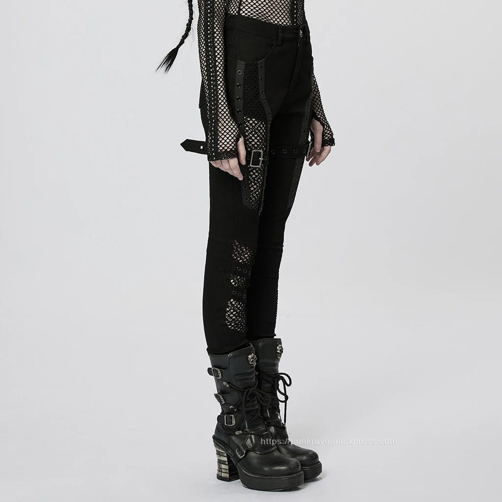 Punk Rave Women's Mesh & Denim Slim Pants