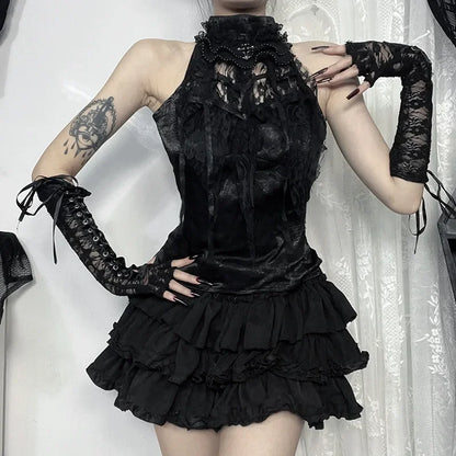 Nostalgic Lace Gothic Crop Tank for Retro Street Style