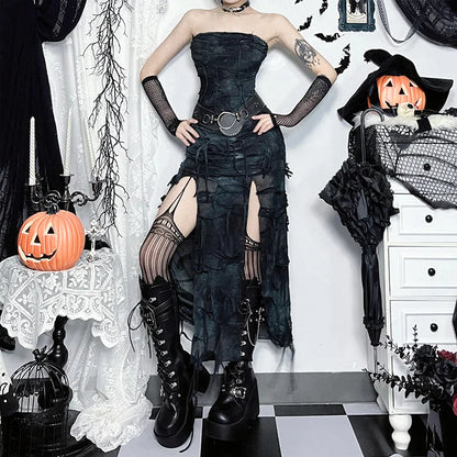Hole Strapless Grunge Dress