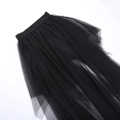 Gothic Mesh High-Waisted Asymmetrical Skirt