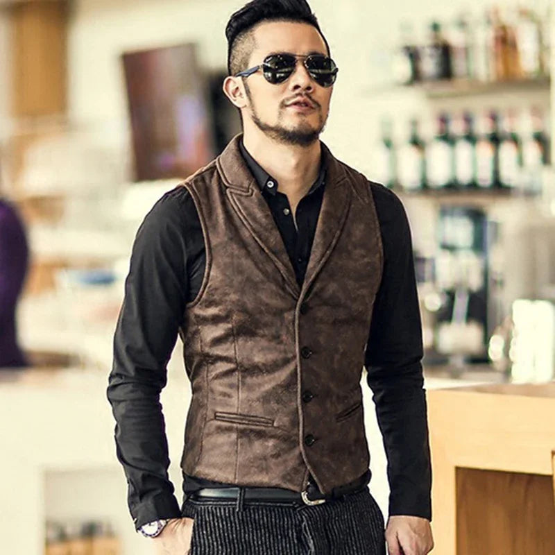 Vintage Suede Slim Fit Men's Vest