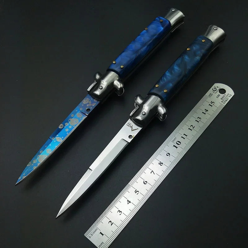 Elegant Blue Stiletto Pocket Knife - Godfather Edition