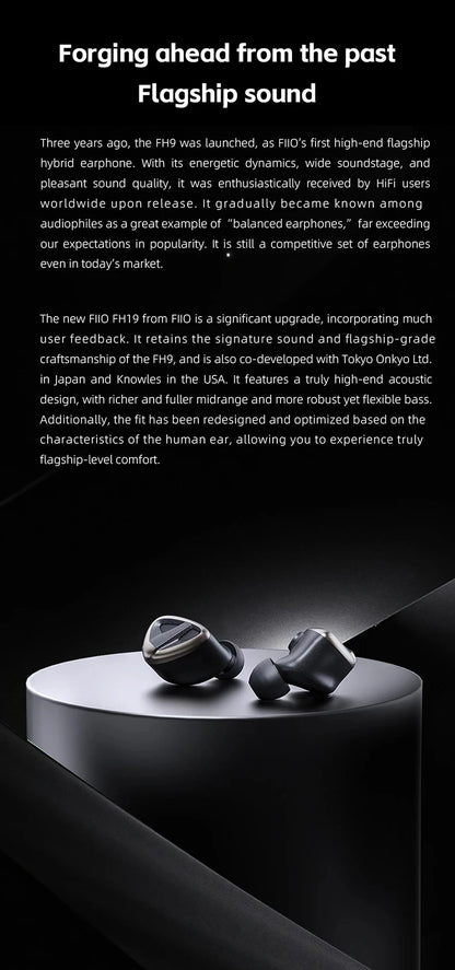 FiiO FH19 2DD+6BA Hybrid Driver HiFi Music IEM Hi-Res Audio In-Ear Earphone MMCX Detachable Cable Wried Earbuds