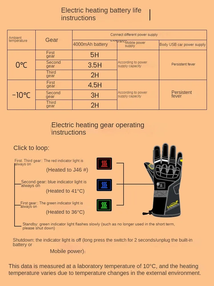 LOBOO Winter Touchscreen Heated Riding Gloves