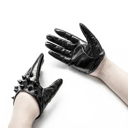 PUNK RAVE Rivet Half-Palm Leather Gloves for Women