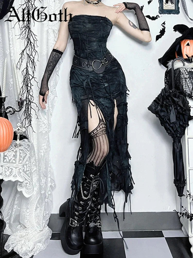 Hole Strapless Grunge Dress