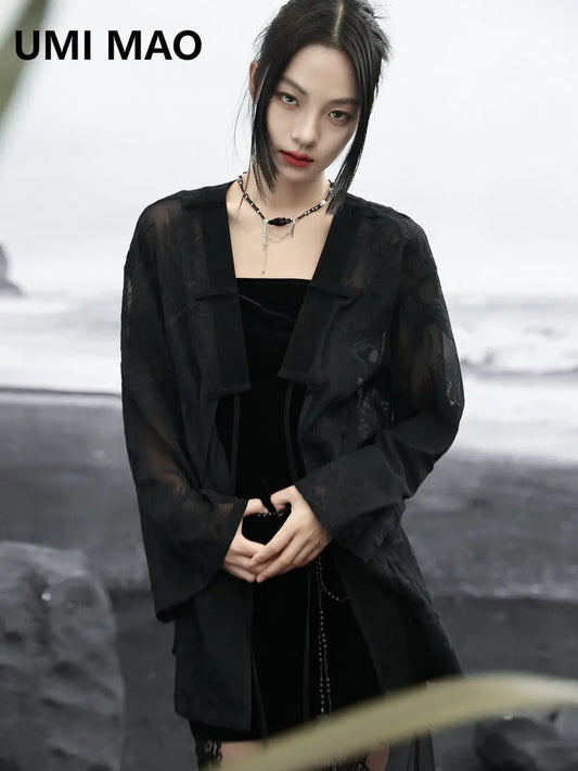 Summer Elegance: Crane Emblem Black Jacket for Women