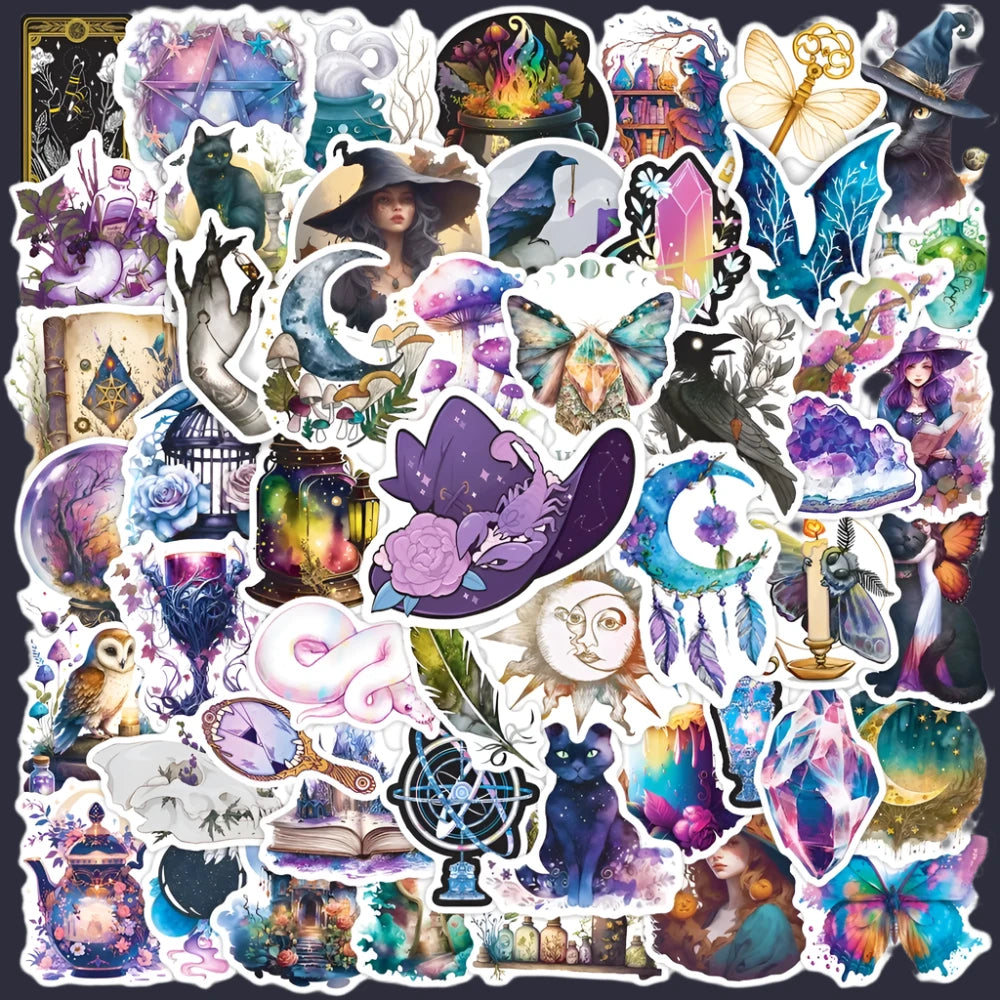 50Pcs Cool Art Gothic Apothecary Witchy Cat Moon Magic b