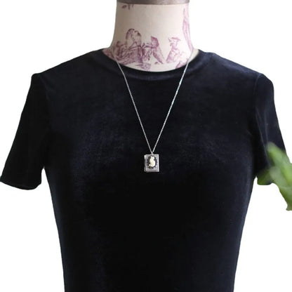 Gothic Grimoire Cat Cameo Pendant Necklace for Women