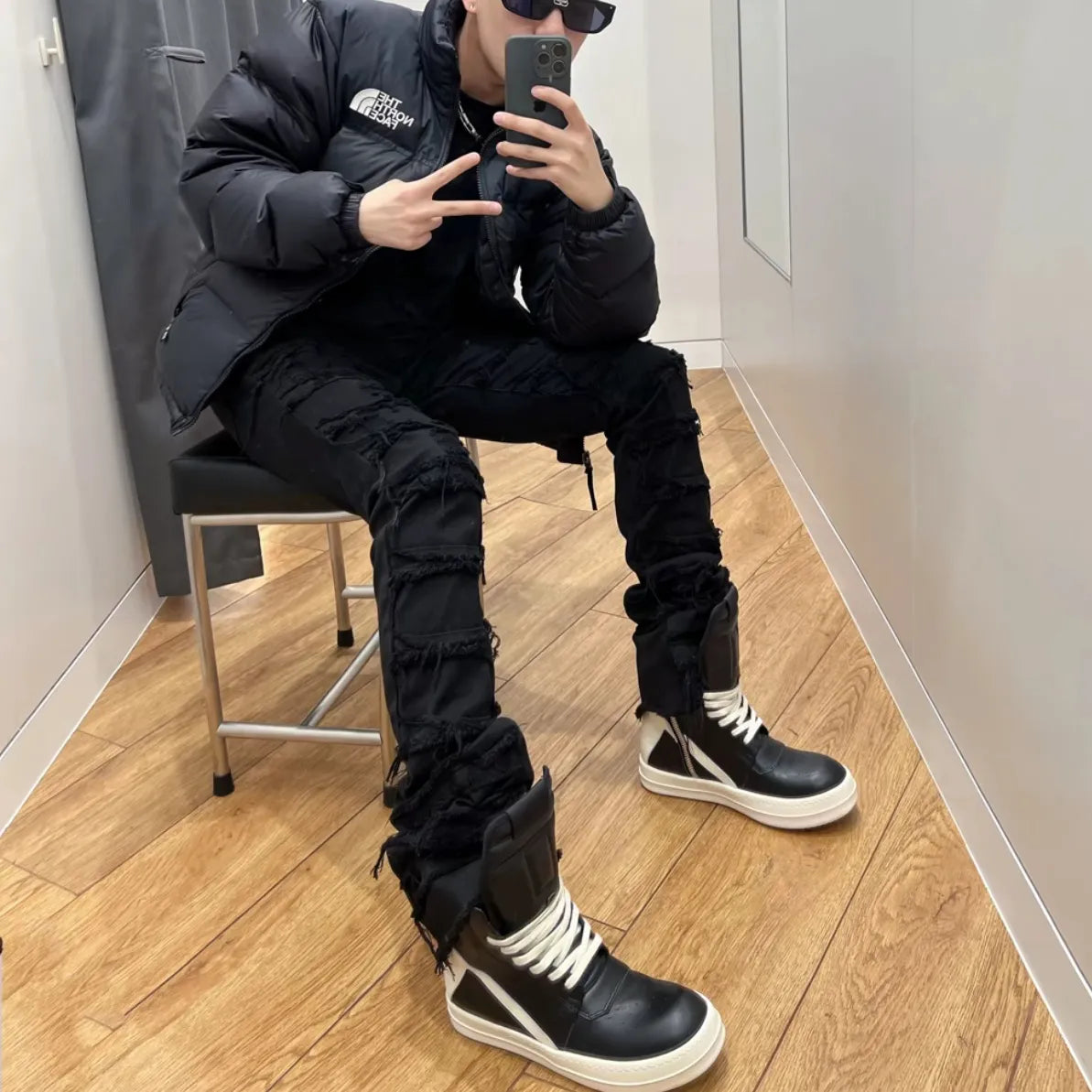 black erosion damaged rough high street jeans