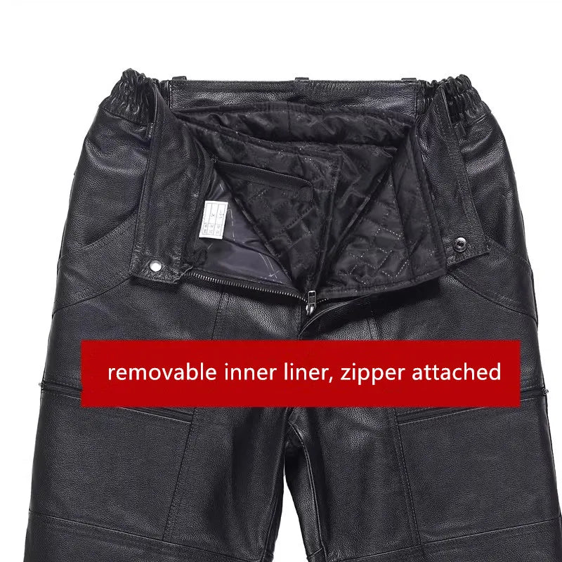 All-Season Genuine Leather Moto Pants for Men