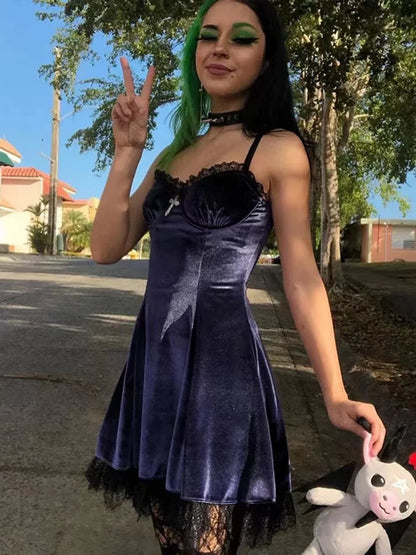 Product Name: Elegant Gothic Velvet Mini Dress
