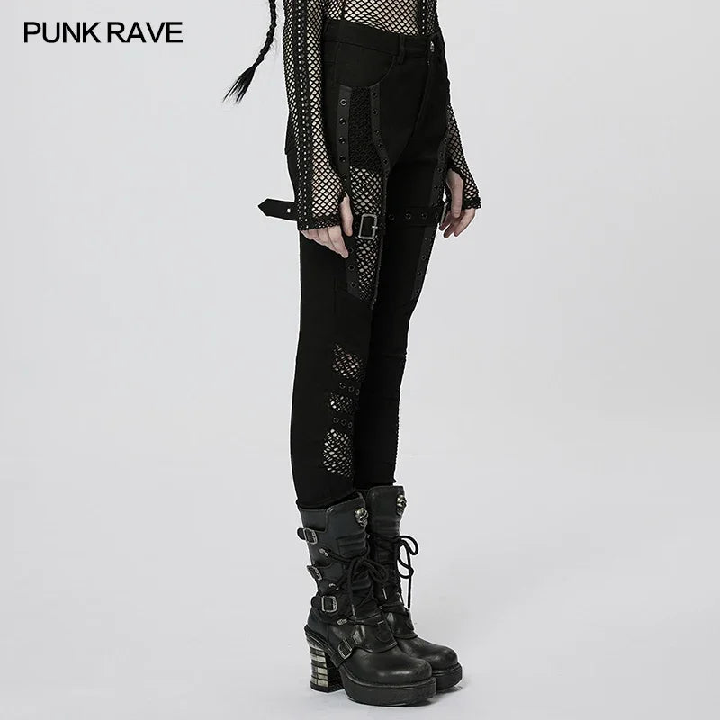 Punk Rave Women's Mesh & Denim Slim Pants