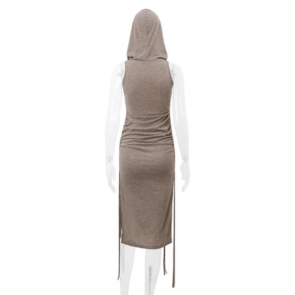 Dusk Charm Hooded Drawstring Dress