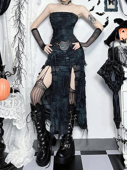 Hole Strapless Grunge Dress