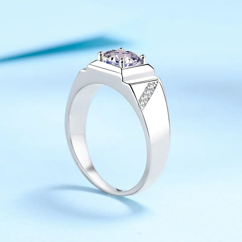 Elegance in Moissanite: Men's Silver Wedding Band