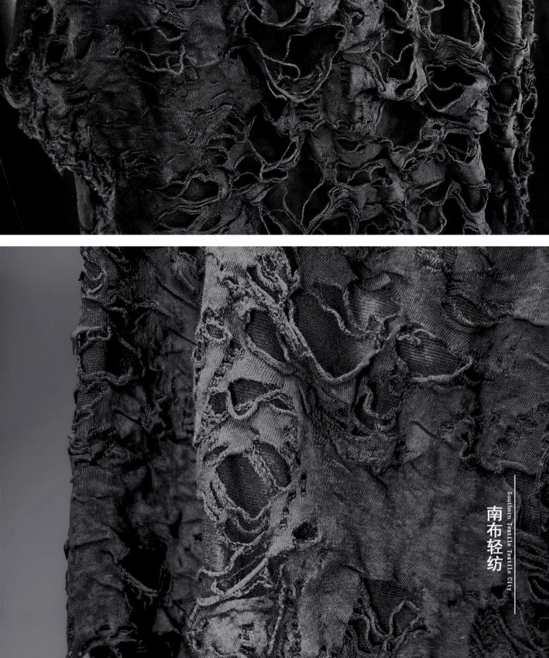 Black Tattered Knit Fabric - Eco-Friendly Textiles