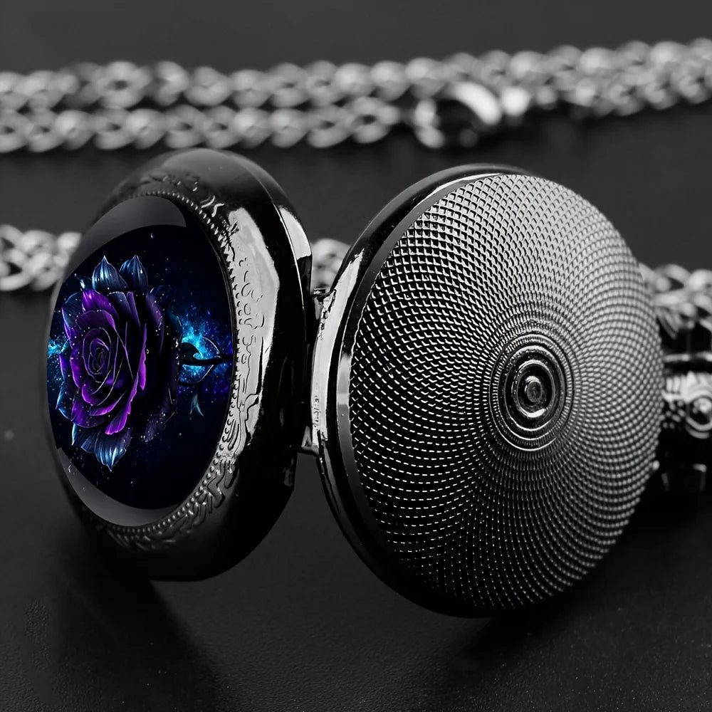 Name: Retro Orchid Quartz Pocket Watch & Necklace