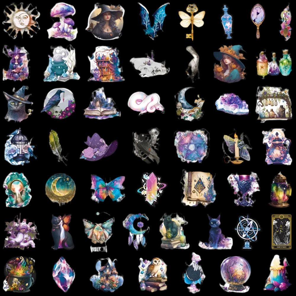 50Pcs Cool Art Gothic Apothecary Witchy Cat Moon Magic b