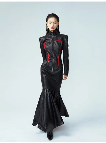 Lautaro Luxe Red & Black Patchwork Maxi Dress