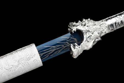 silver Wolf Sword Hand forged real steel lightning Sharp