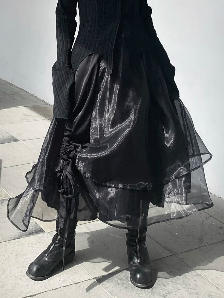 Chic Irregular Black Organza Half Skirt